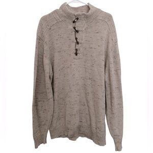 J.B Holt Mens Sz XXL Marled Toggle Henley Pullover Sweater Elbow‎ Patches